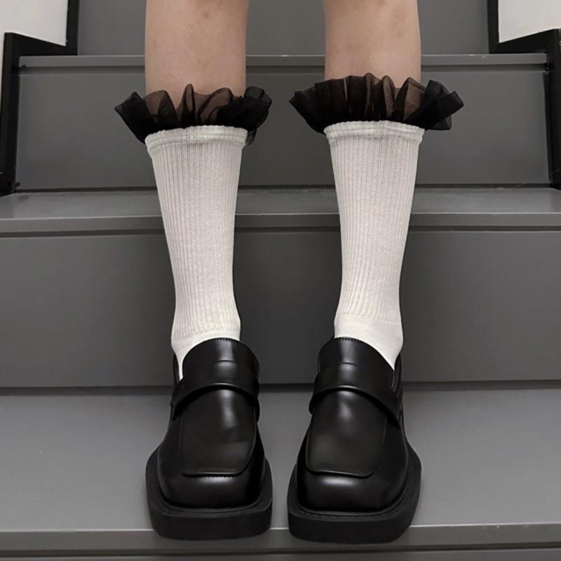 Designer Mesh Lace Ballet-Style Mid-Tube Socks for Girls - Trendy Japanese JK Internet Celebrity Style
