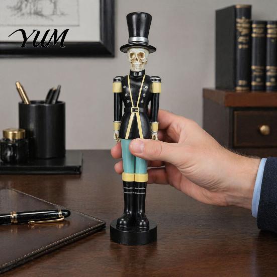 Festive Resin Crafts for Home Halloween Skull Nutcracker Figurine, Spooky Soldier Statue, Creative Room Decor Collectible Ornament Shelf Table Indoor
