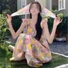 Retro Oil Painting Floral Dress Women's Summer New Loose and Thin Beautiful Japanese Seaside Vacation Temperament Skirt