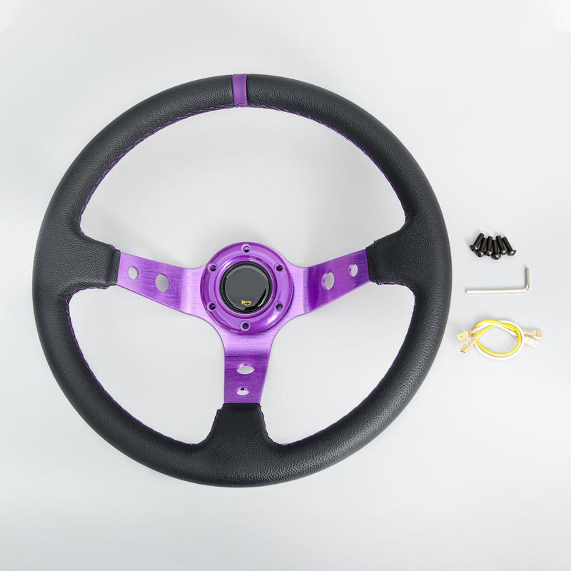 JDM 14inch Universal PVC Leather Steering Wheel Purple Spoke Auto Racing Steering Wheel