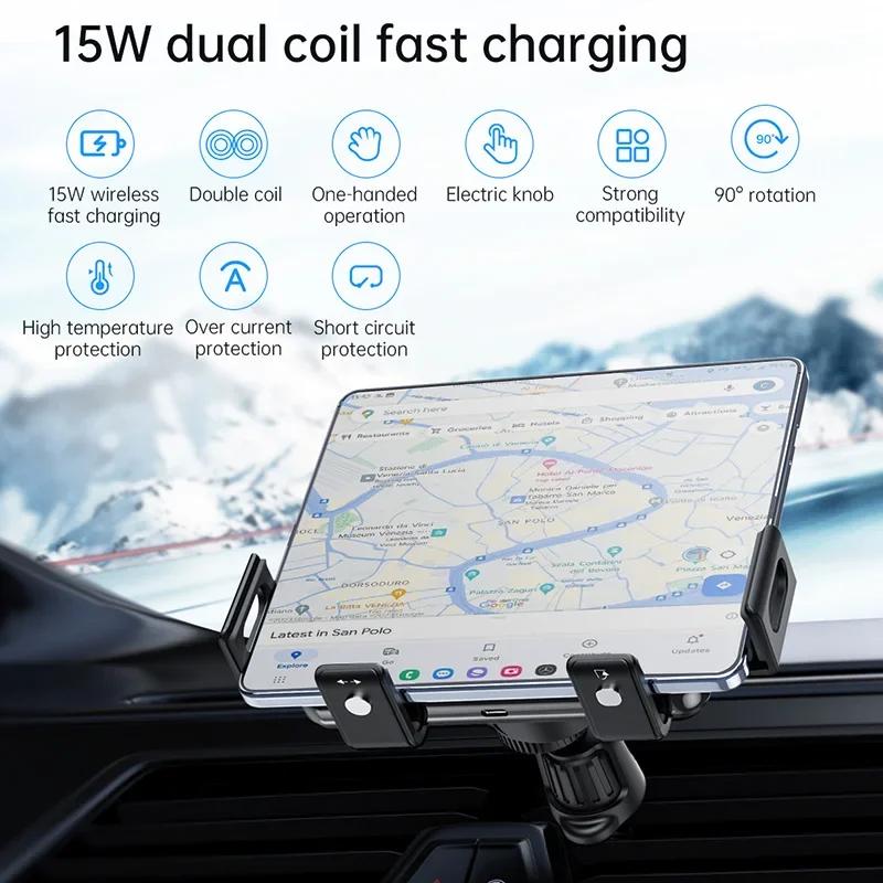 Dual Coil Car Wireless Charger Air Outlet & Dashboard Phone Holder Stand For Samsung Z Fold/Flip 6/5/4/3/2 S25 S24 Fast Charging