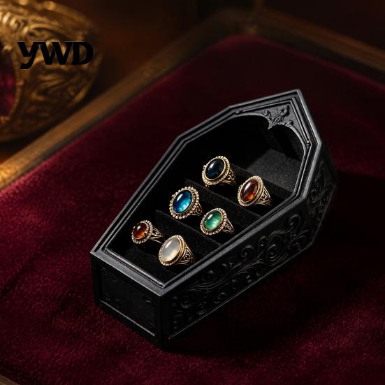 Compact Shelf for Miniature Figures Gothic Coffin-Shaped Jewelry Storage Box, 3D Printed Mini Casket Ring Box Trinket Holder, Halloween Spooky
