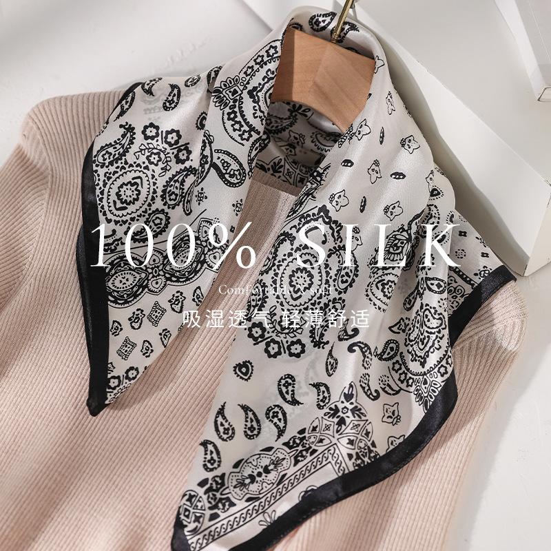100% silk small square scarf women's summer thin mulberry silk scarf retro cashew flower scarf versatile sunscreen silk scarf