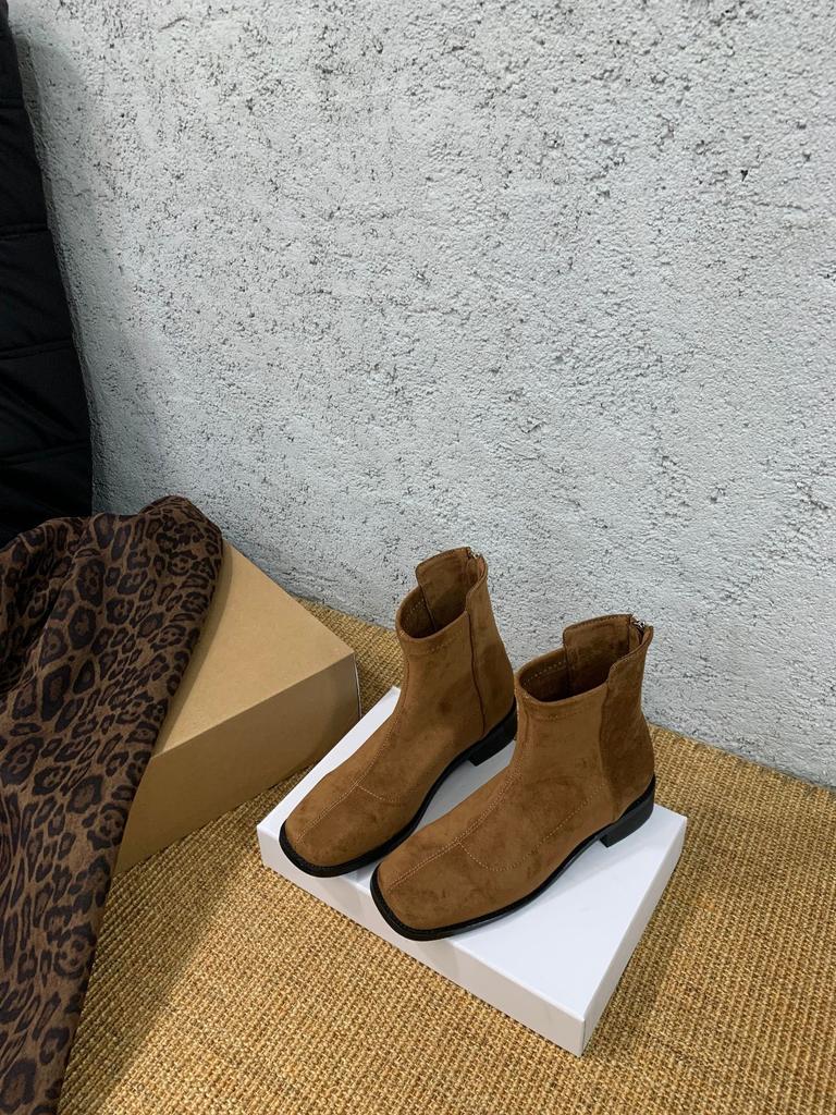 South Korea Dongdaemun Thick Heel Short Boots Women's Thin Boots 2025 Autumn and Winter New Square Head Zipper Commuter Simple Boots