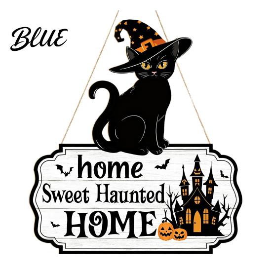 Ideias Únicas de Presente de Feriado Halloween Placa de Boas-Vindas de Madeira Gato Preto Fantasma Abóbora Decoração Suspensa Decorações Internas Externas para Varanda Rústico