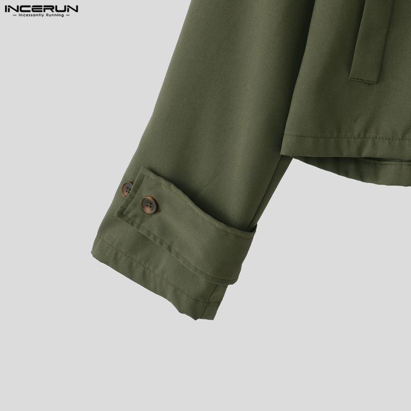 INCERUN Men Stand Neck Long Sleeve Buttons Up Casual Loose Cargo Jackets Coats