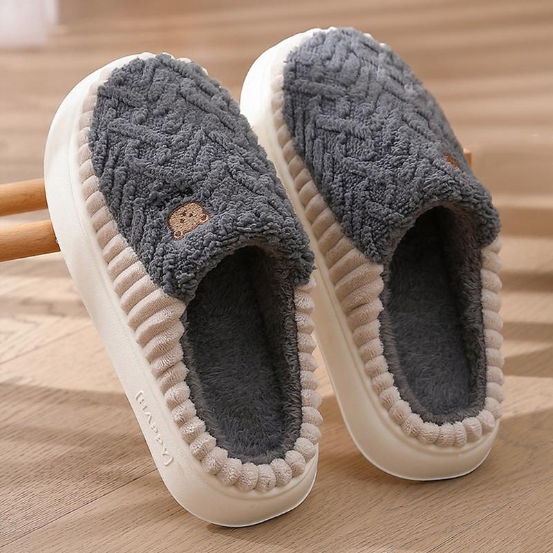 Fashion New Women Warm Slippers Men Fluffy EVA Thick Sole Slides Winter Furry Shoes Couples Bedroom Home Anti-Slip Platform Plush Flats