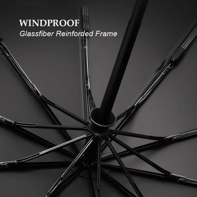 30 Speichen Winddicht Stark Verstärkter Automatischer Faltbarer Regenschirm für Männer Gebogener Holzgriff Luxus Regenschirm Wasserabweisend