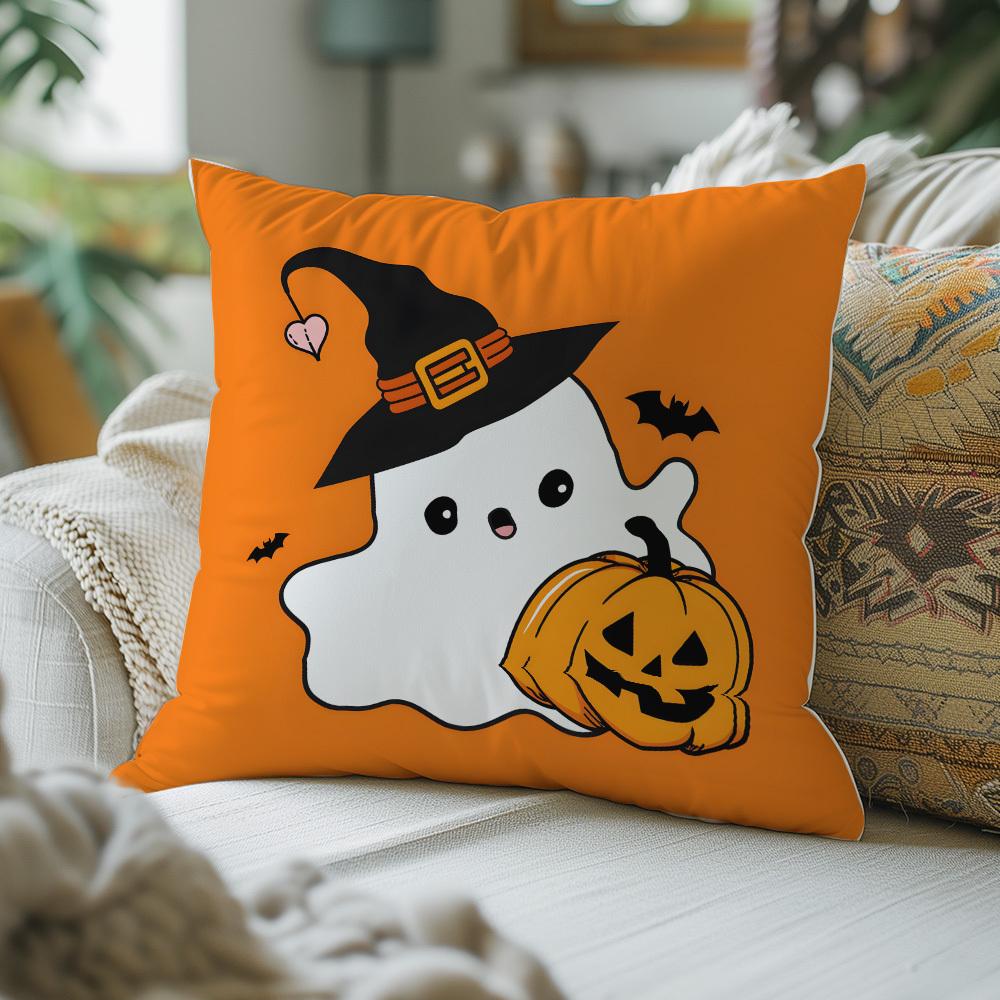 Vintage Halloween Cartoon Ghost Pumpkin Double Sided Throw Pillow Cover Zipper Cushion Case Sofa Bed Car No Insert