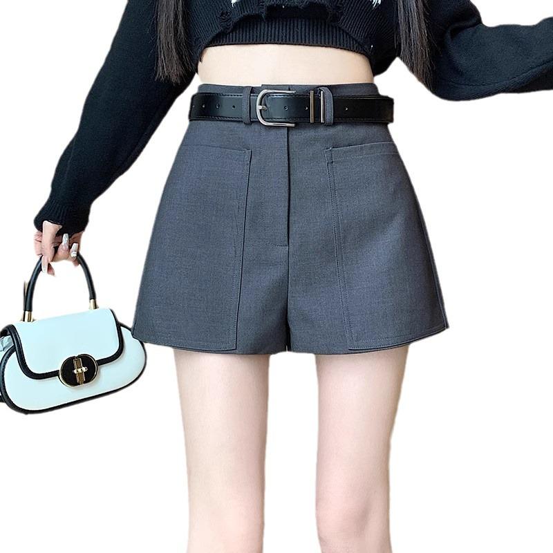 2024 Women's High-Waisted Gray A-Line Wide-Leg Shorts