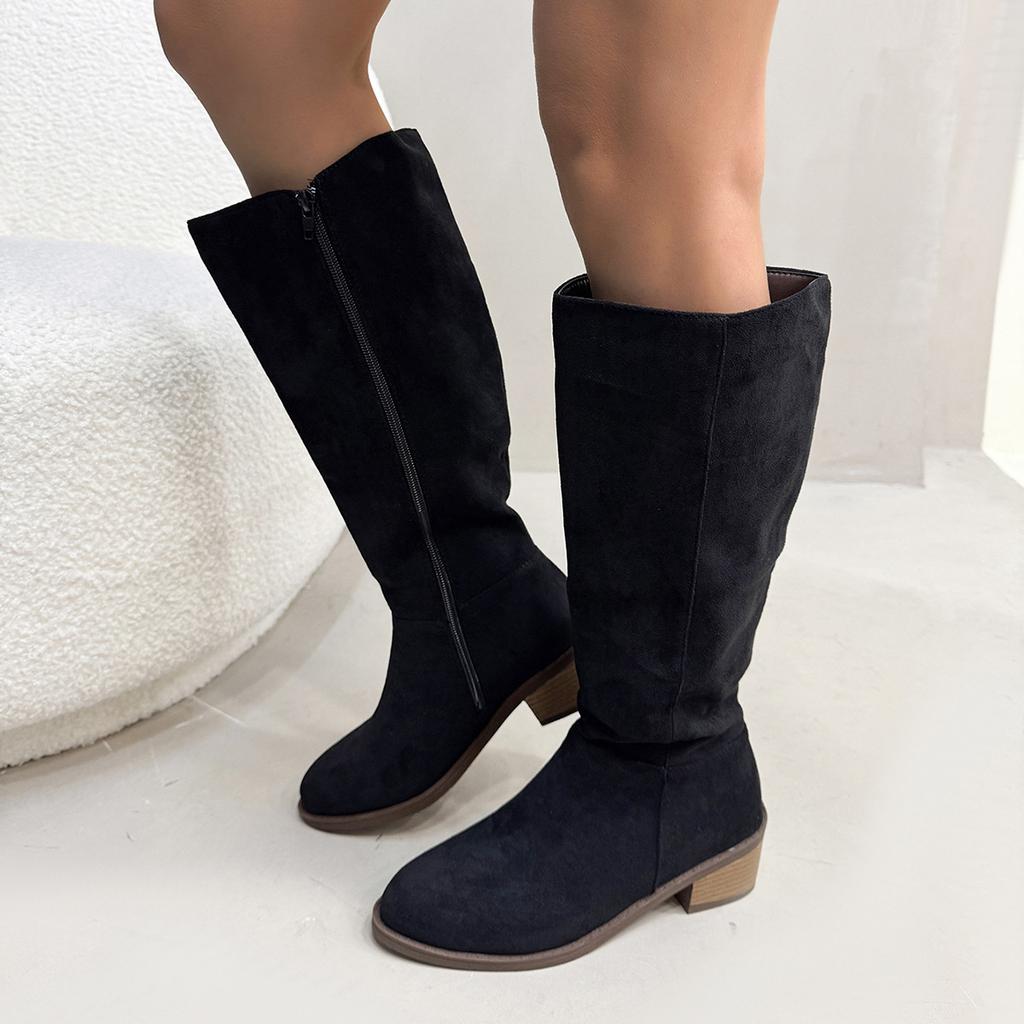 European and American thick heel slimming suede over the knee boots, women's side zipper high-heeled long tube fashion boots