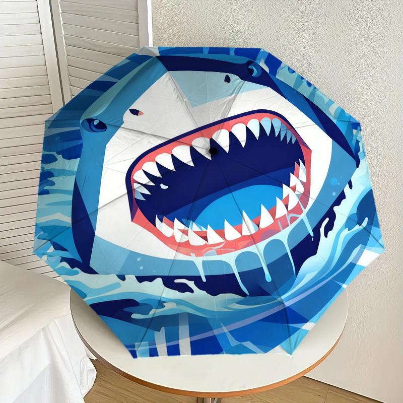 1pc Shark Teeth Water Pattern Umbrella Design Automatic Opening and Closing Umbrella, High-quality Travel Umbrella, c1128186