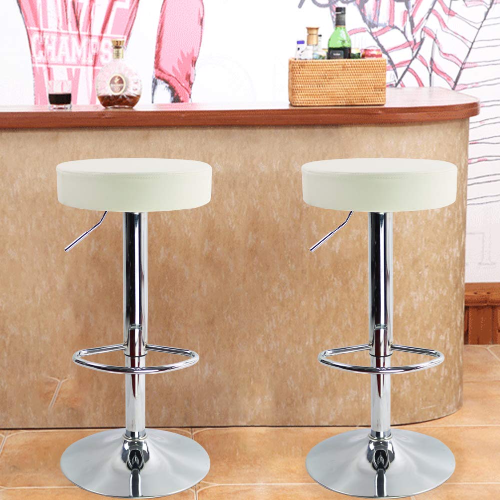 KKTONER Adjustable Height Swivel Bar PU Leather with Round Suitable for Home Kitchen White Stool, Footrest, Chair, Countertops, Medium,