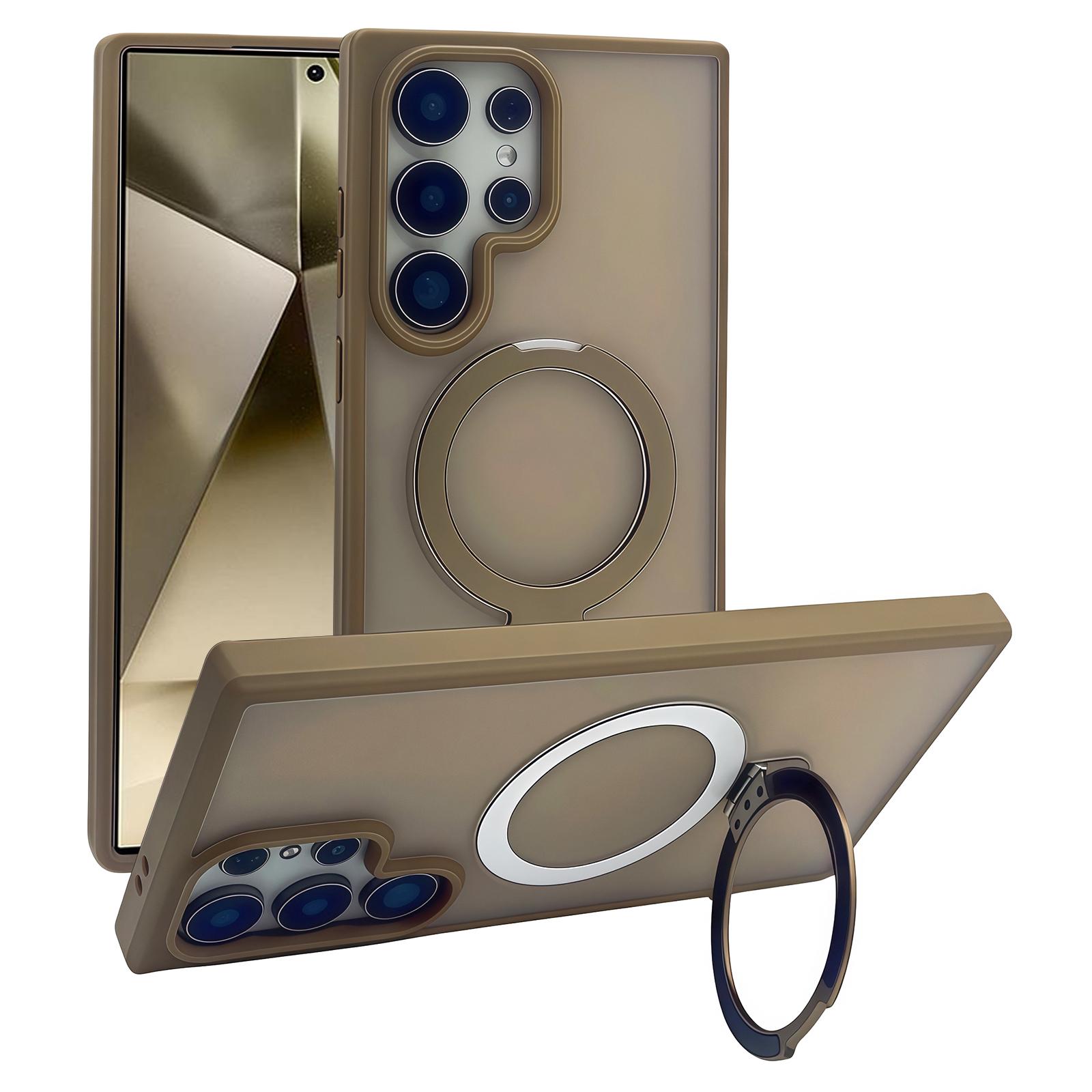 

For Samsung Galaxy S24 Ultra Magnetic Case with Kickstand TPU+PC Phone Back Cover Desert Gold