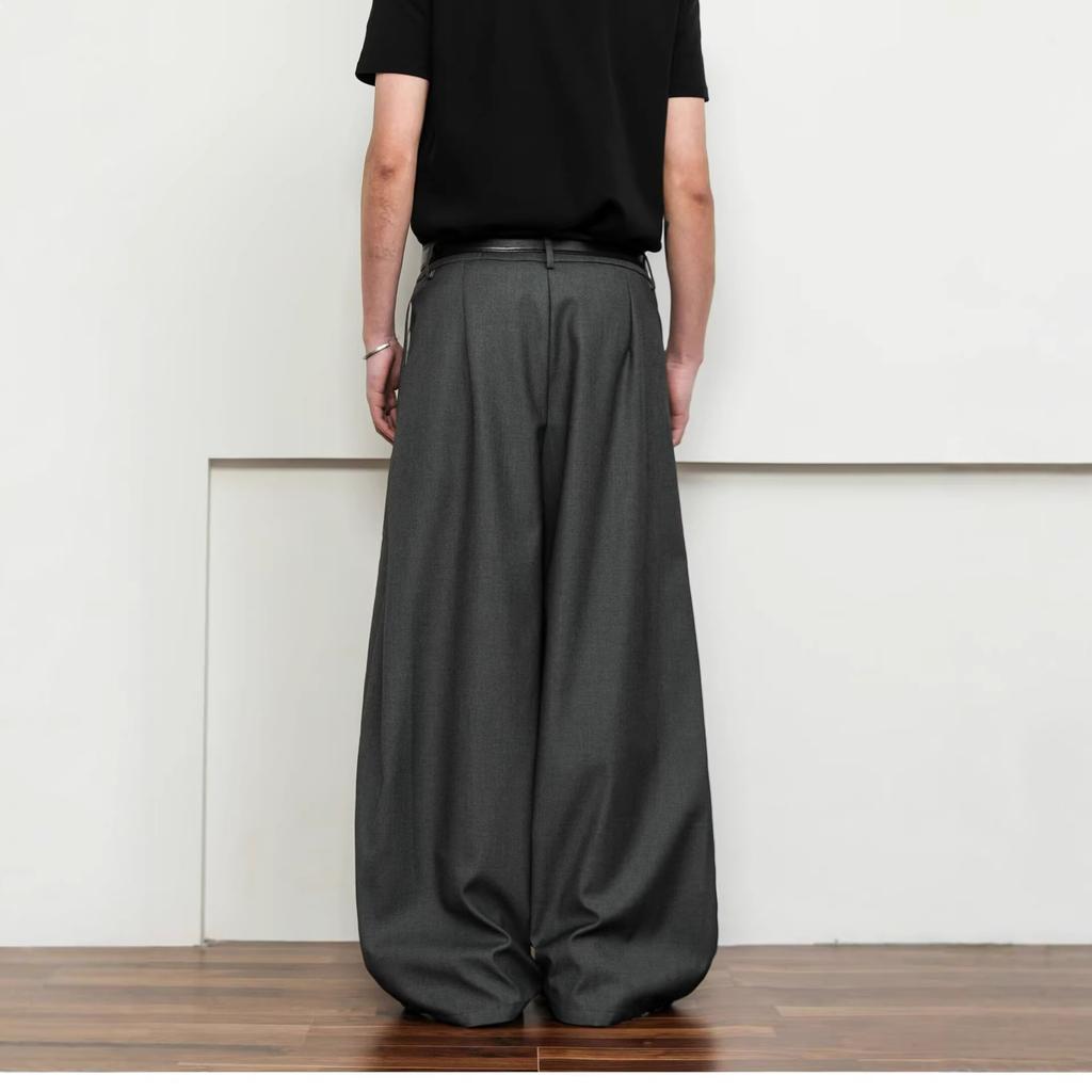 High sense deconstruction design grey scimitar casual pants for men and women spring and autumn drooping feeling commuting loose wide-legged men