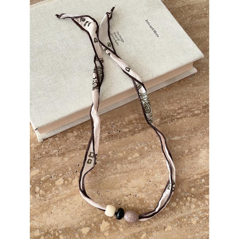 

Creative Cloth Chain Necklace Multicolor Ethnic Style Wood Bead Adjustment Buckle Neck Tie Jewelry Accessories Clavicle Chain A4