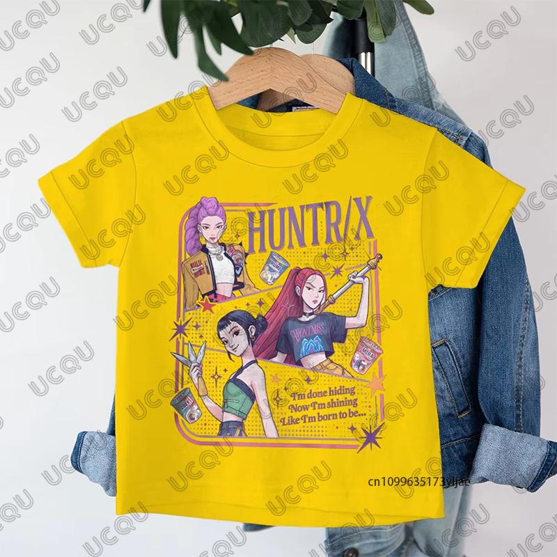 Anime Kpop Demon Hunters Huntrix Print Children Cotton T-shirt Summer Short Sleeve Tees Boys and Girls Clothes Casual Kids Tops