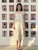 French Spring/Summer Hollow Embroidery Set: Square Neck Lace-Up Top + Elastic Waist 7/8 Pants