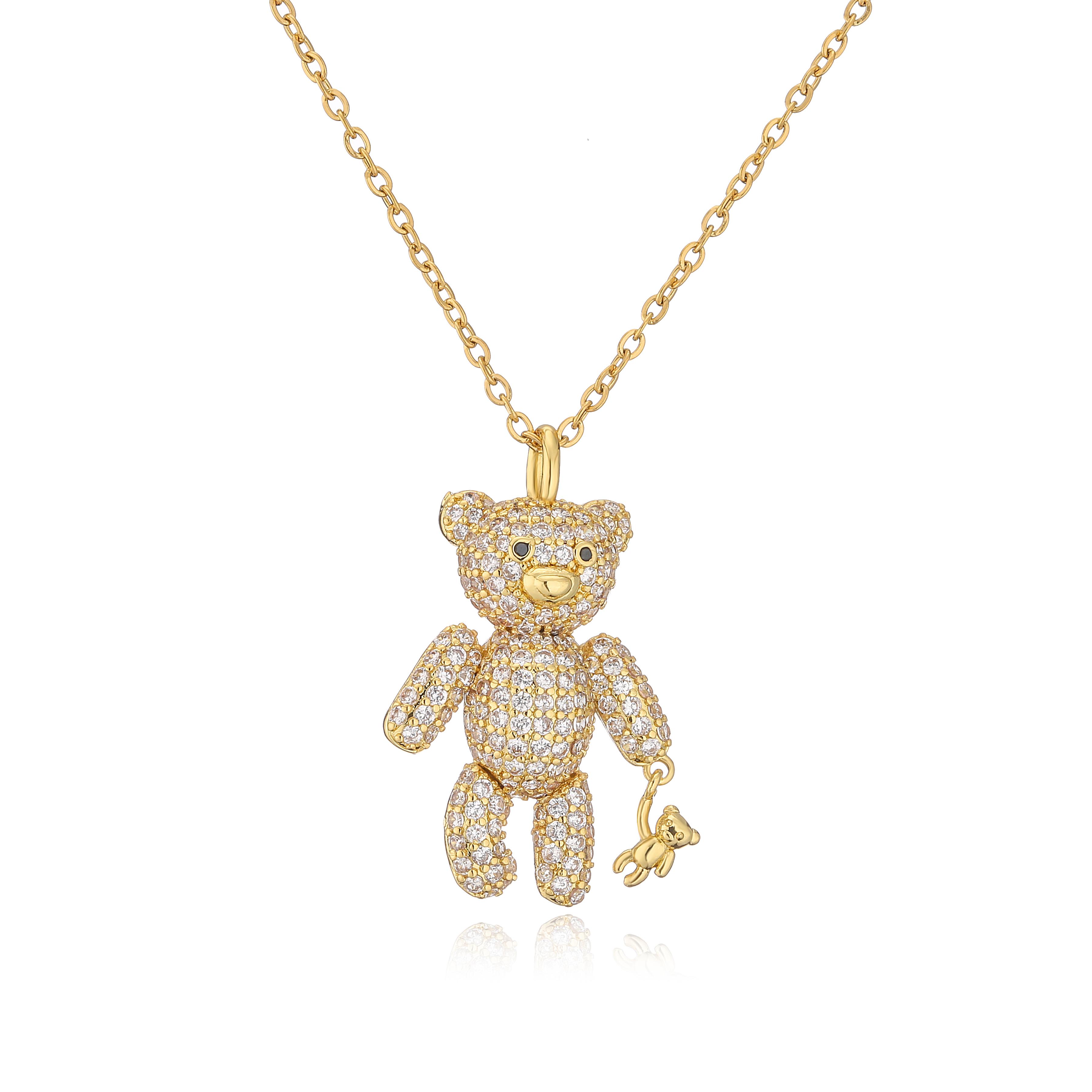 New Bear Necklace for Women Fashion Zircon Bear Pendant Necklace Design Pave Setting Zircon Copper Zircon Wholesale 45cm золотой