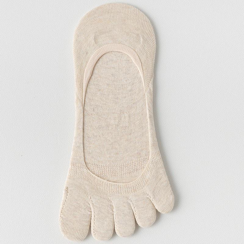 Damen Baumwoll Fünf-Finger Bootssocken: Sommer Dünn, Geruchshemmend, Fersenhaltend, Tief geschnitten, Nahtlos, Unsichtbare Zehensocken.
