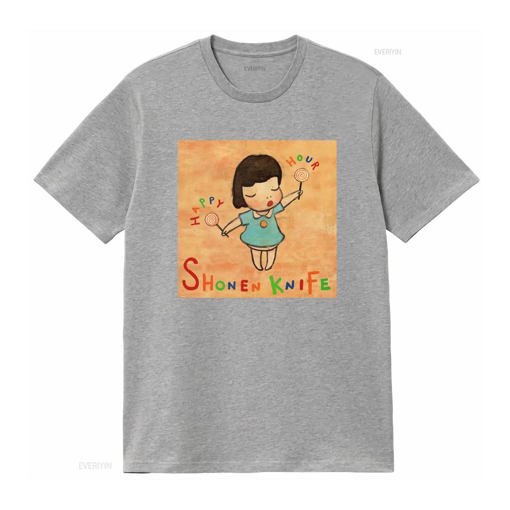 Shonen Knife Happy Hour Cartoon Girl Lollipop Print Casual Cool Classic Mens T Shirt Size S 4X vintage Washed Stylish homme