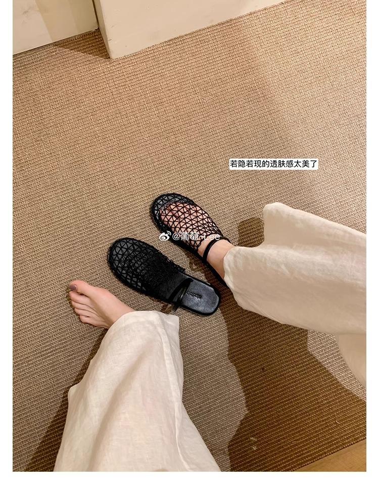 

Grape mother same summer night evening wind~ fashionable hollow bag head minimalist wind word with beach flat bottom half slippers women 40 чёрный