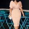 Women's summer elegant V-neck short-sleeved diamond-studded tube top slim dress