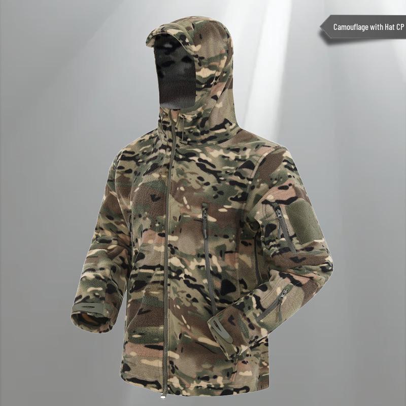 Men s Camouflage Sherpa-Lined Tactical Hooded Fleece Jacket S