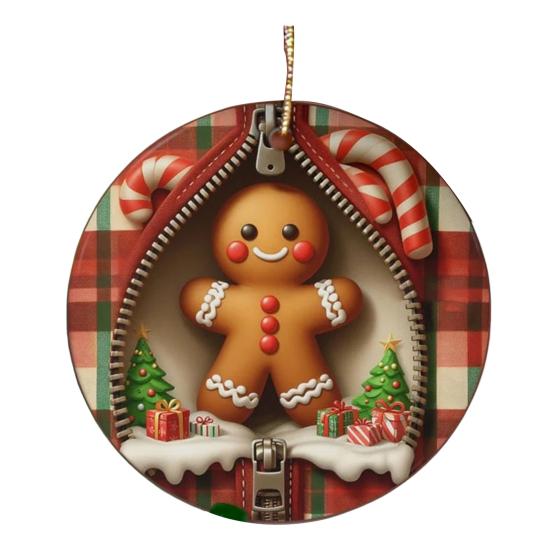 

Рождественские украшения Санта-Клаус/Олень/Пингвин/Пряничный человечек в красную клетку, дизайн на молнии, круглые 2D акриловые украшения для праздничной елки D