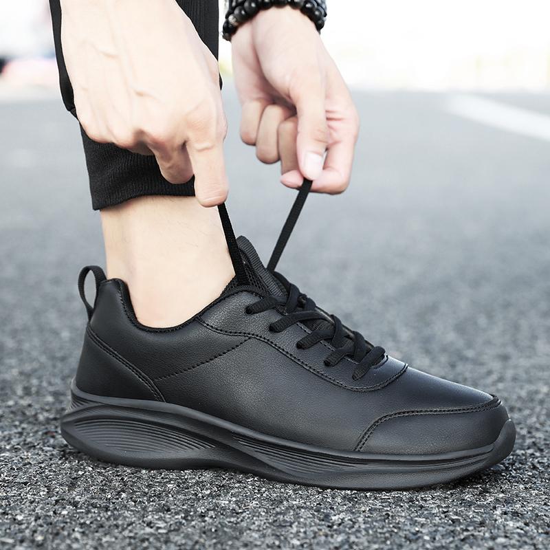 Fashion Autumn Winter Leather Sneakers Black Casual Shoes for Women Sneakers Non-slip Lace-up Waterproof Sports Shoes for Men Shoes
