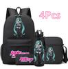 4Pcs/set Anime Hatsune Miku Printed Backpack Bookbag Shoulder Bag Case Bag with 750Ml Water Bottler for Boy Girl Large Capacity Waterproof Schoolbag