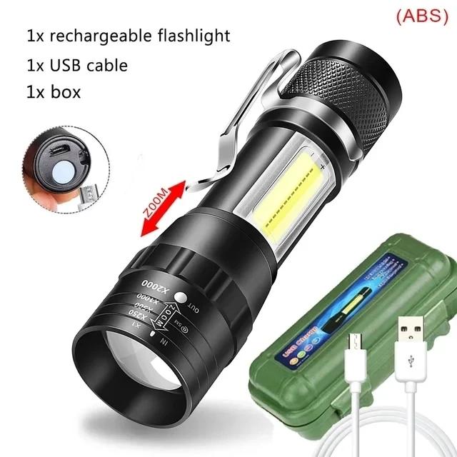1-10PCs Mini LED Flashlight COB+XPE Zoom Torch Built In Battery USB Rechargeable With Pen Clip Outdoor Camping Emergency Lamp