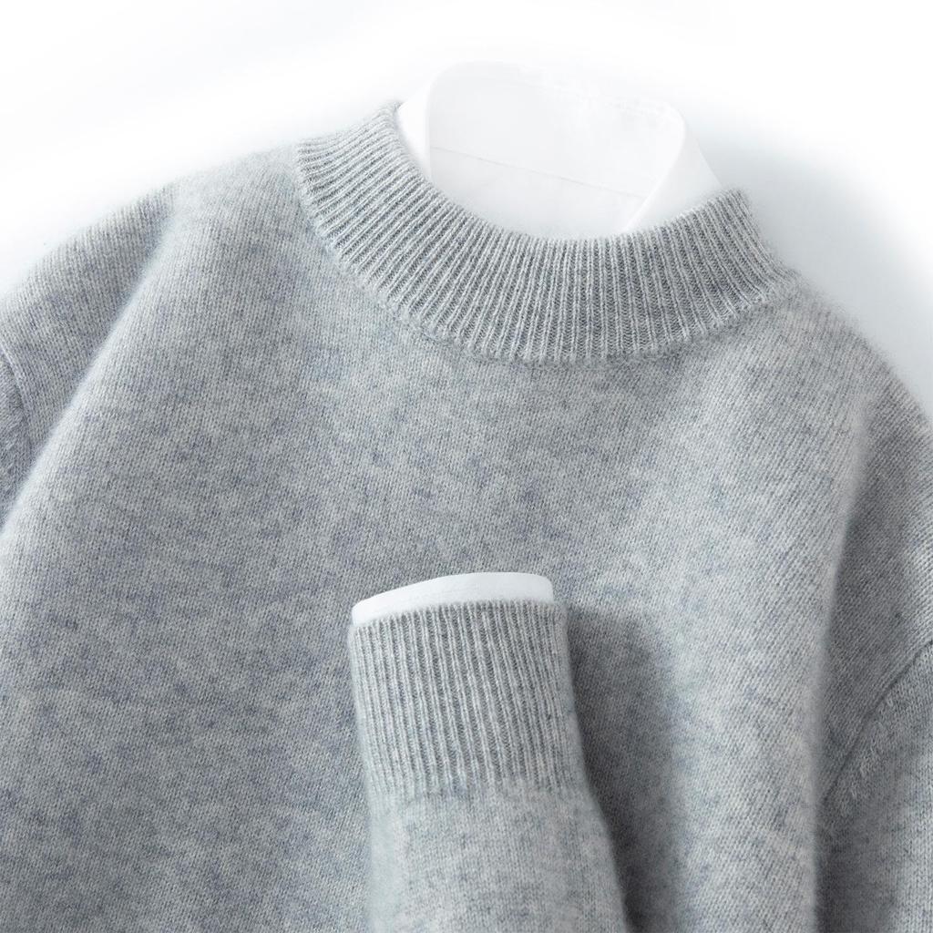 Men's Autumn Thickened Cashmere Round Neck Sweater - Light Business Style