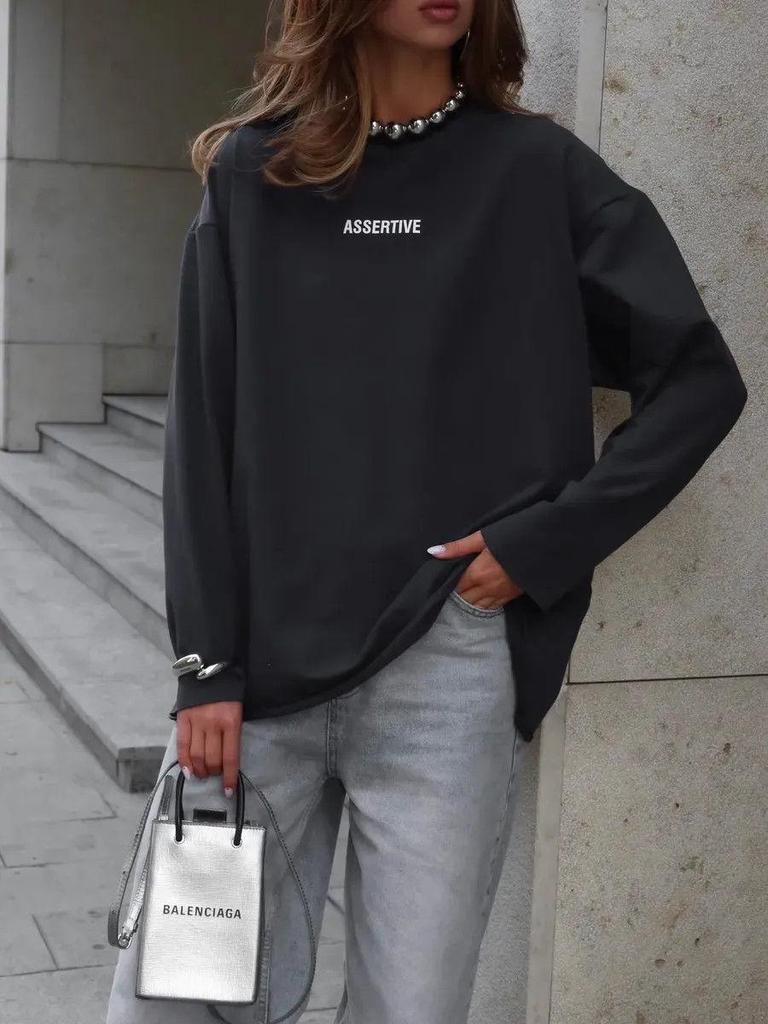 Women's Long-Sleeve T-Shirt: 100% Pure Cotton, Trendy American & European Design, Versatile Niche Print