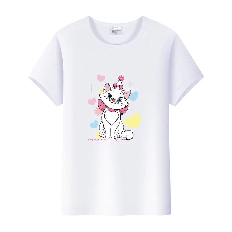 Kpop Fashion Disney Marie Cat Cartoon Love Woman Tees 2023 Summer Tops Short Sleeve Girl T-Shirts Oversized Clothes Mens Blouses