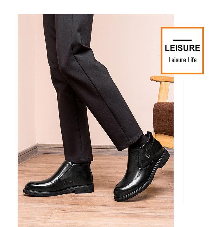 Men's Genuine Leather Slip-On Winter Shoes: Top Layer Cowhide, Warm Velvet Lining, Business Style