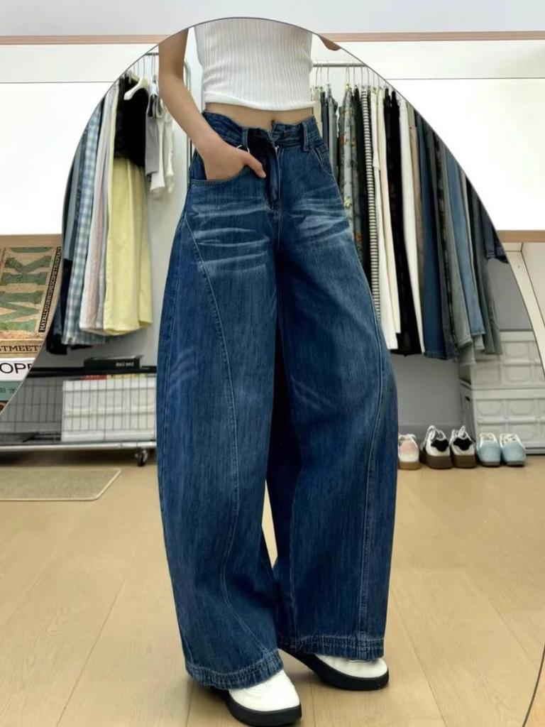 Plus Size Women's Vintage High Waist Wide Leg Jeans