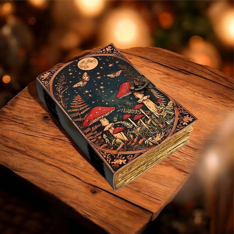 Moon & Mushroom Vintage Diary – Handmade Locking Journal