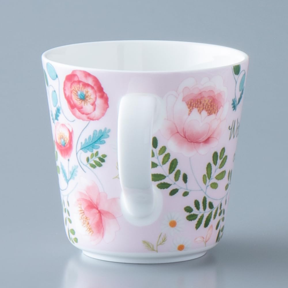 Tasse cadeau NARUMI Anna Emilia Florale Nordique, 340cc, « Avec Amour », Rose, Impression, Mignonne, Design, Grande, Cadeau, Adapté au micro-ondes, Adapté au lave-vaisselle, Emballé dans une boîte,