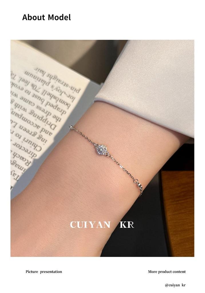 Cui Yan S925 Sterling Silver Korean Style Round Diamond Bracelet - Elegant Women's Versatile Jewelry