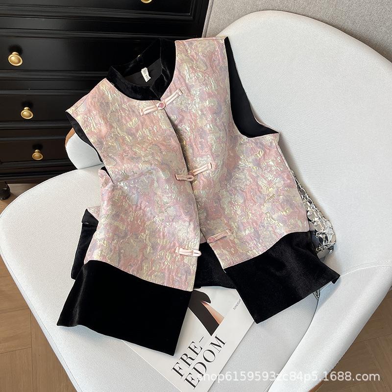 

2025 Жаккардовый вельветовый жилет на пуговицах, высококлассный, тонкий, с воротником-стойкой, без рукавов, верхняя одежда XXXL [Recommended 138-75kg]