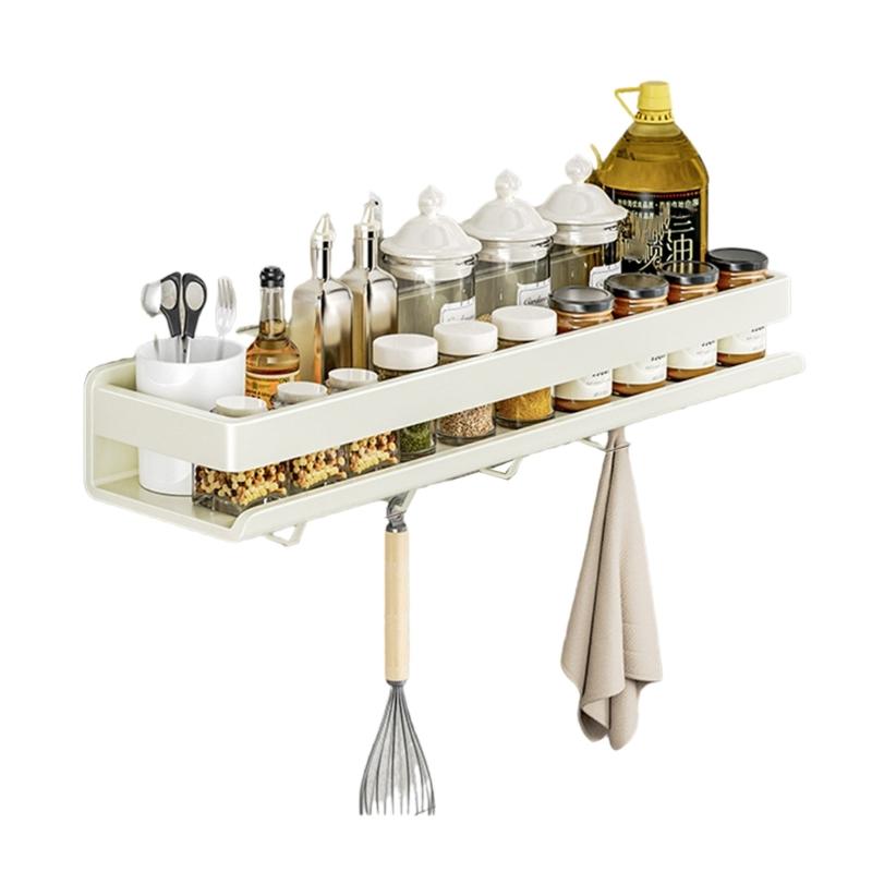 Sturdy Carbon Steel Wall Mounted Kitchen Storage Shelf Effortlessly Assembly Portable Designs for Space Saving