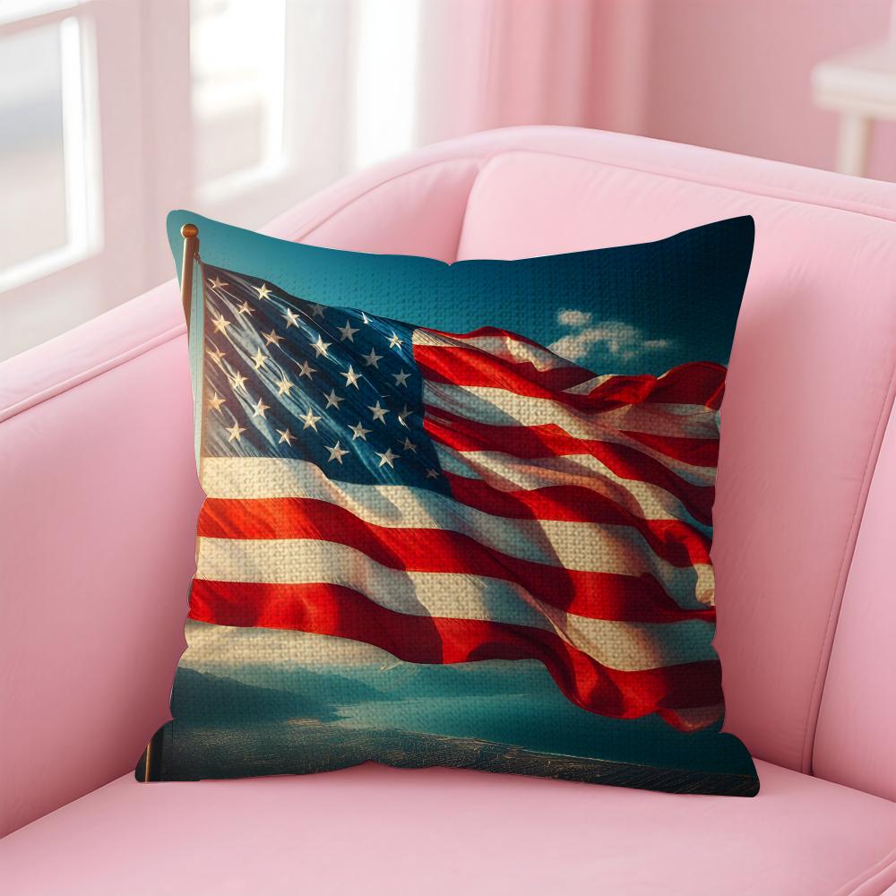 The USA Fashion Cushion Cover Natural Linen Pillow Case DoubleSided Print Decorative Sofa Pillowcase Home Decor Gift