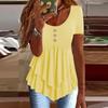 Women's Fashion Loose Three Button Casual Solid Colour Short Sleeve T-Shirt Top