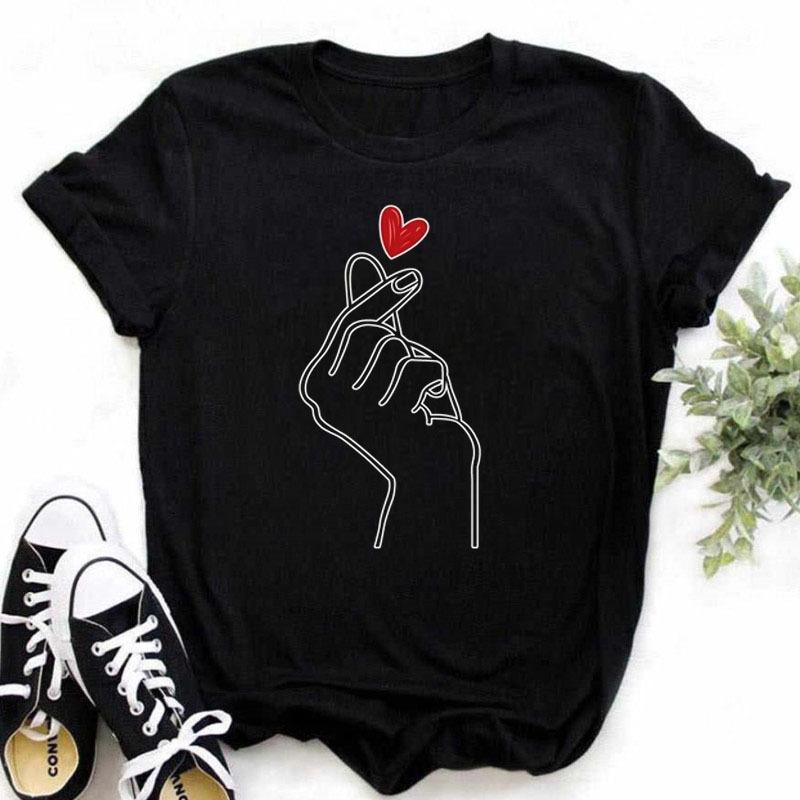 Maycaur New Finger Heart T Shirt Women Top