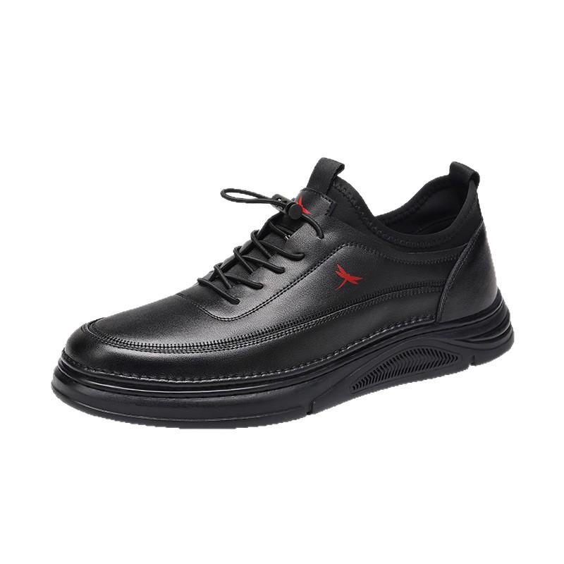 Red Dragonfly Men's 2025 Autumn Waterproof Leather Sneakers - Soft Sole Black Casual Shoes