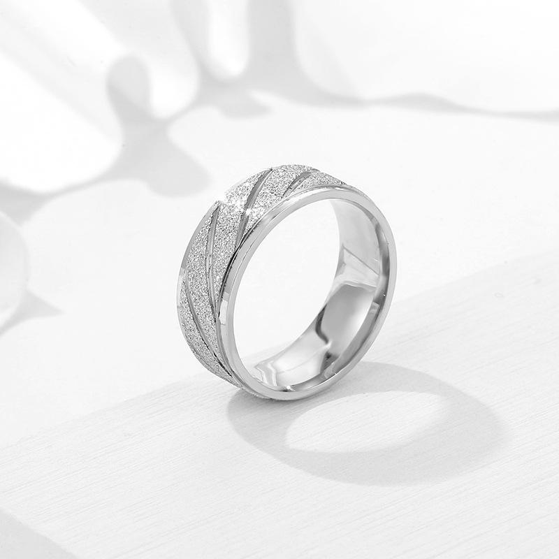 Ribbed matte stainless steel ring  Men s and women s retro stainless steel ring 6