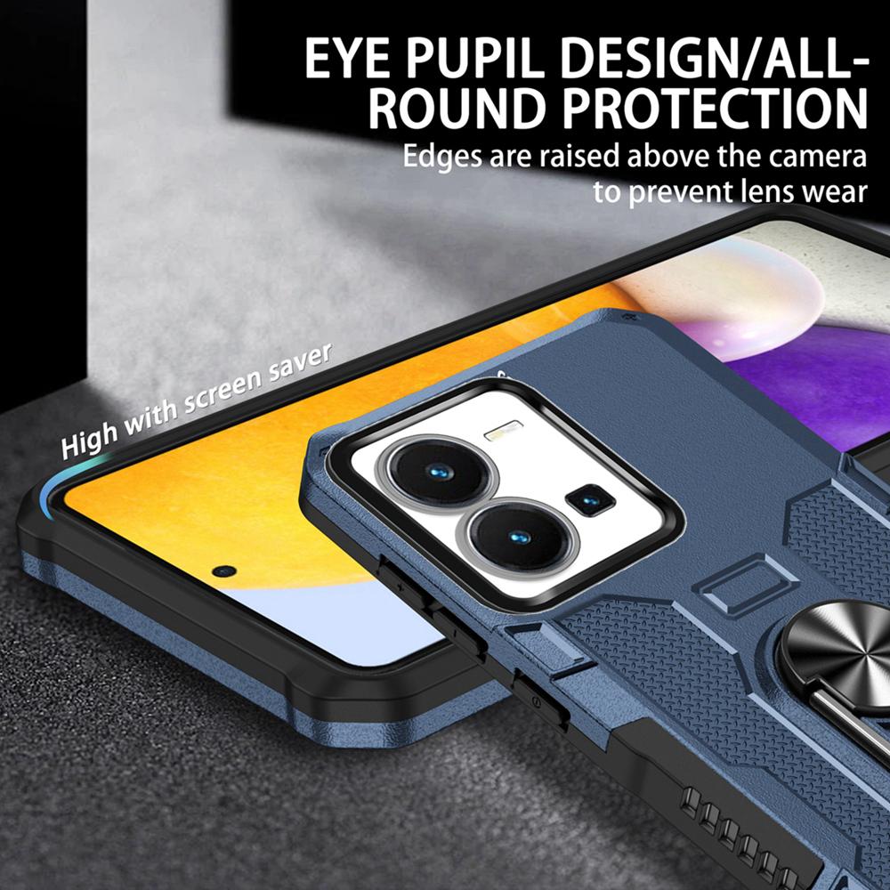 Nárazuvzdorný pancéřový obal Peatkop pro VIVO Y35 Y22S Y22 4G Silikon+PC Prstenový stojánek Kryt zad telefonu pro VIVO V25 5G X80 Lite