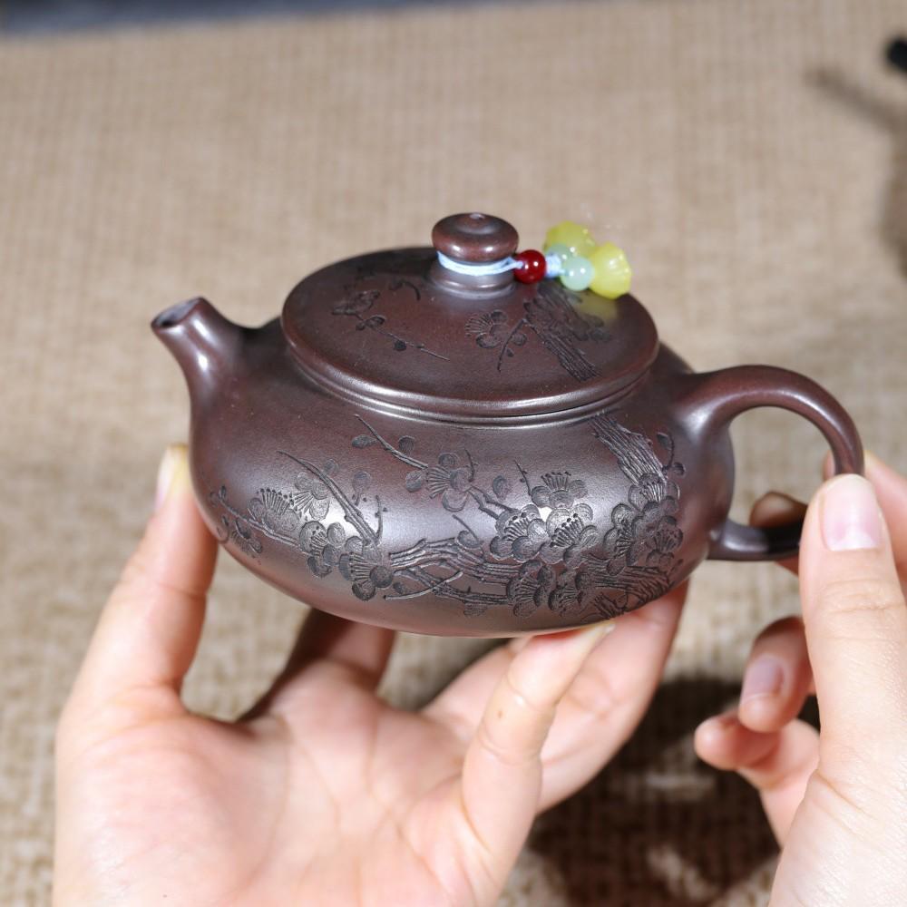 Handmade Yixing Zisha Teapot by Famous Artist - Original Ore Bronze Mud with Plum Shadow Design, Perfect for Kung Fu Tea Sets