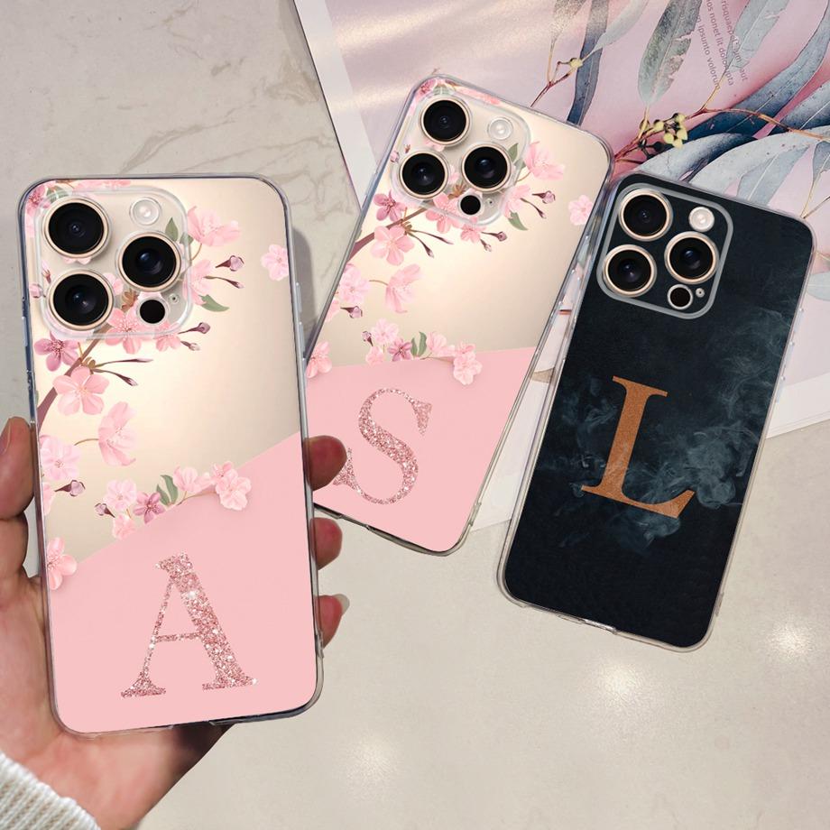 For iPhone 16 Pro Max 16 Plus Bumper Case Clear Soft TPU Coque Cover For iPhone16 16+ Initials Letter Pattern Silicone Funda